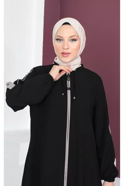 Buttoned Sleeve Modest Dress  Black
