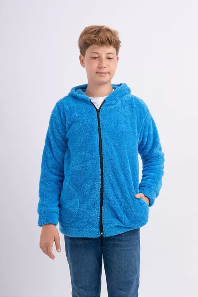 Unisex Kids Boys Girls Youth Hooded Pocketed Fleece Soft Plush Jacket Cardigan