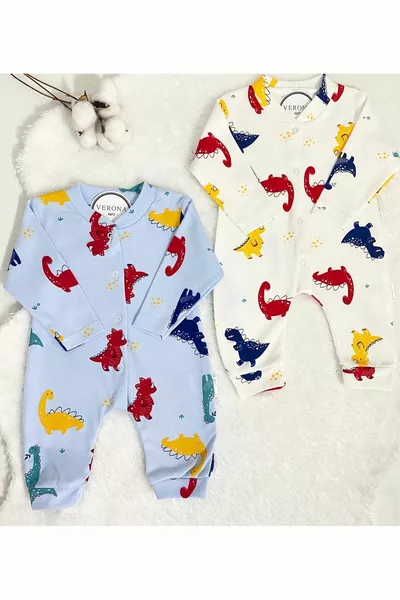 Baby Boy Teddy Bear Pattern 2-Piece Romper Set Newborn Outfit