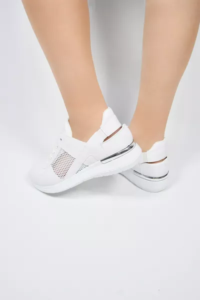 حذاء رياضي نسائي أبيض اللون شبكي مريح وصحي