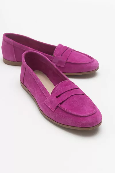  Fuchsia Wildleder Echtes Leder Damen Loafer Schuhe