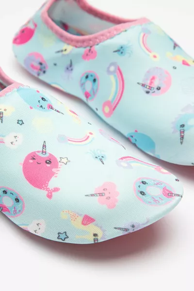 Multicolored Girls' Blue Unicorn Sea Shoes