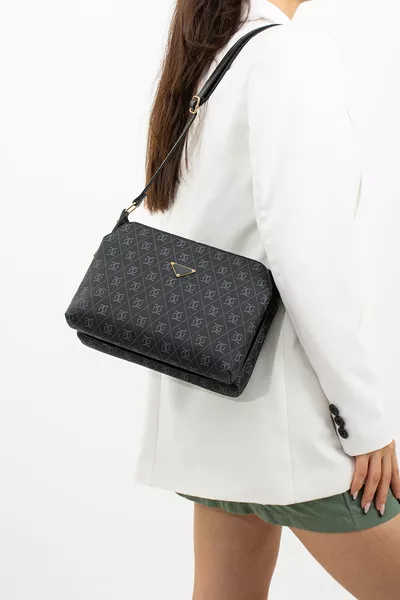 حقيبة عالية الجودة على الكتف بعشرة تقسيمات باللون الأسود المزخرف