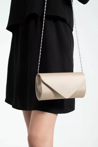 Beige Satin Evening Bag, Portfolio Bag, Clutch Bag