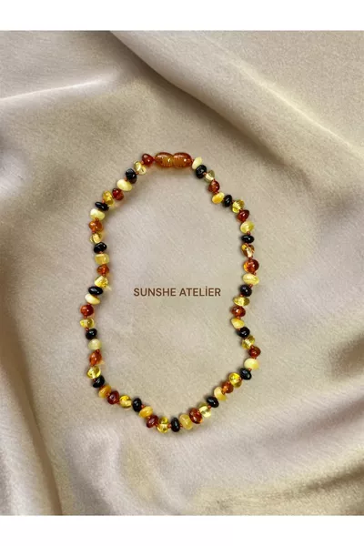 Tropfenförmige Bernsteinkette für Babys mit Knoten, zertifiziert (ZÄHNE-GENERELLE GESUNDHEIT) (4,5-5,5 GRAMM)