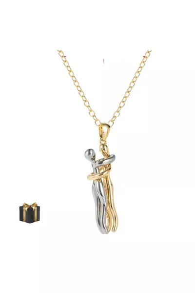 عقد قلبي من الصلب لعشاق مزدوجين مع صندوق للجنسين - عقد يوم الأم