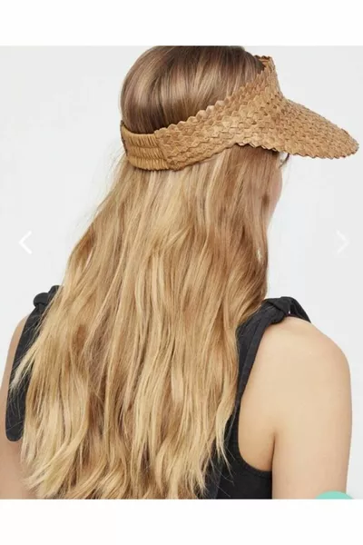 Chapeau visière en rotin marron femme