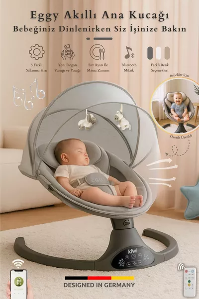 كرسي أطفال كهربائي أوتوماتيكي Eggy Plus يهتز، بخمس سرعات اهتزاز مختلفة، مع ألعاب، فضي-رمادي