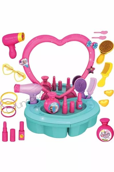 Salon de beauté avec tiroirs Frozen pour filles : ensemble de maquillage pour enfants avec accessoires et miroir réel