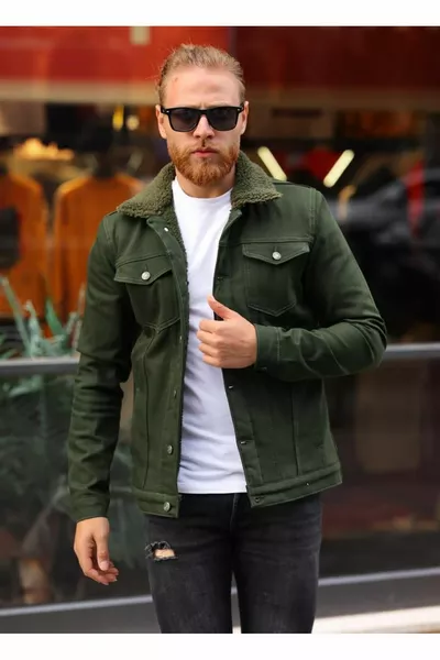 Цвет хаки зеленый мех мужское пальто