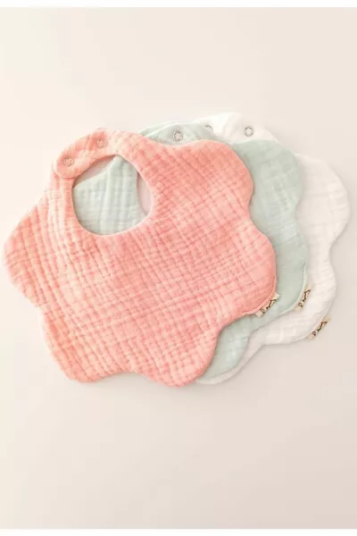 مجموعة 3 قطع من المريلة العضوية الناعمة للأطفال بنسبة 100٪ قطن، 8 طبقات موسلين / مريلة لعاب خالية من النيكل