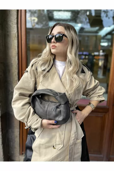 Damen Anthrazit Mini Handtasche mit Knoten