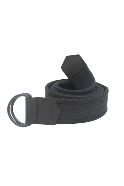 Ceinture de sport en jean noire unisexe en cuir noir avec double anneau en toile