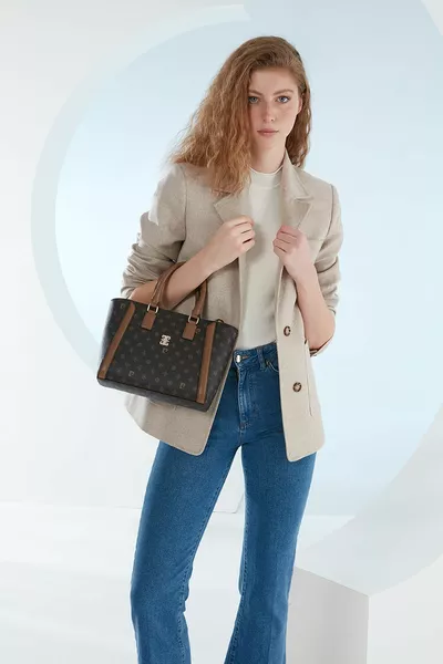 Kaffee Monogram Damen Schultertasche 