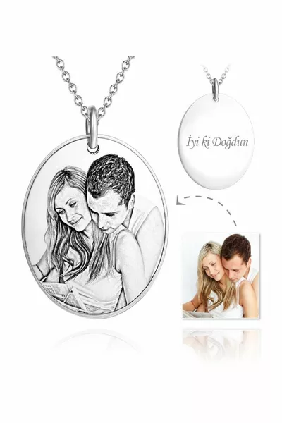 Сребърен медальон с печат на снимка с персонализиран лазерен печат