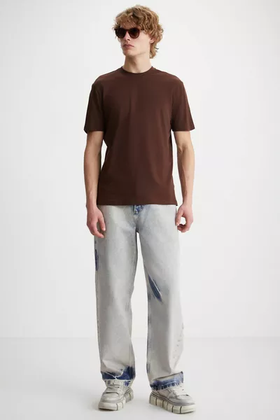 ميشيل للرجال سليم صالح سليم قطع  ٪ القطن العضوي الجانب انزلاق التماس الأساسية محبوك القهوة المريرة تي شير