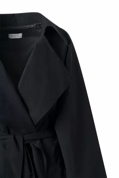 معطف ترنش نسائي رفيع موسمي باللون الأسود بمقاس 