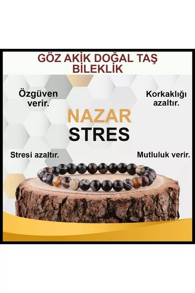 Sertifikalı Göz Akik Doğal Taş Bileklik 6 Mm