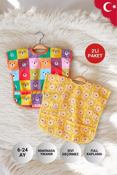 2-Pack Sleeveless Waterproof Feeding and Activity Bib |  Months | Colour-Bear