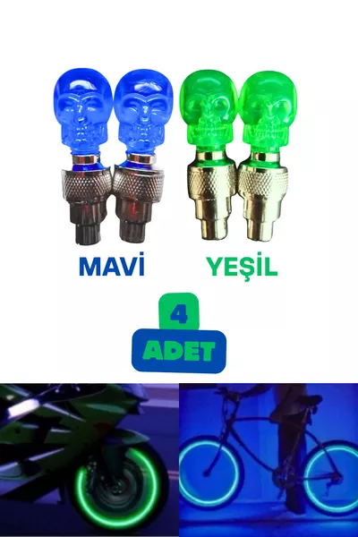 2 Stuks Bewegingssensor LED Verlichte Ventieldopjes in Schedelvorm voor Fiets, Auto en Motor