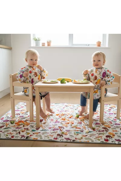  months, Zoo, Waterproof, Machine Washable, Pocketed, Long-Sleeve Baby Bib with Velcro