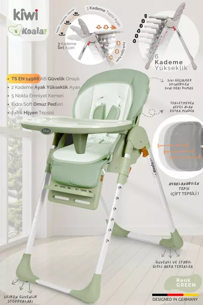 كرسي طعام قابل للطي بعجلات كوالا - أخضر