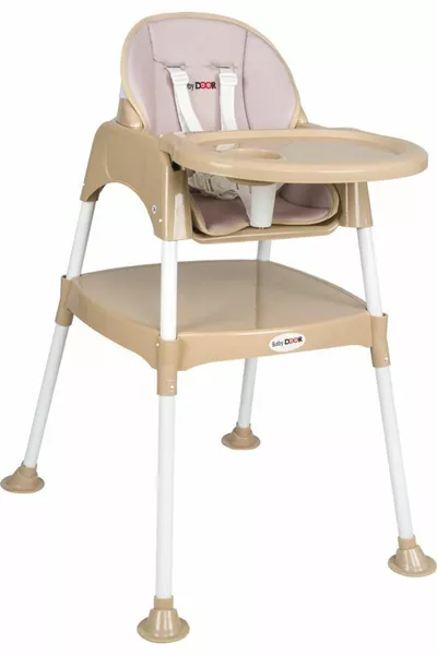 طاولة عمل ومقعد طعام للأطفال من بامبو & ماما بامبو، بمقعد مبطن، بيج، 3 في 1