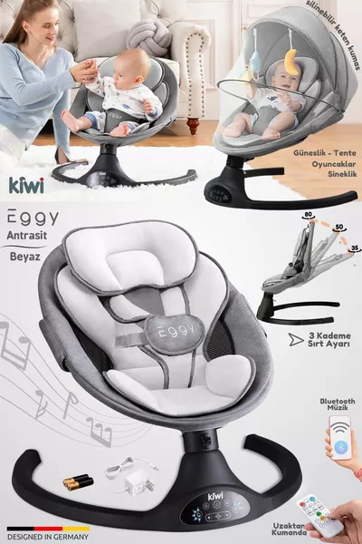 كرسي هزّ للأطفال الكهربائي أوتوماتيكي Eggy Plus، بخمس سرعات هزّ مختلفة، مع ألعاب، باللون أنترسايت