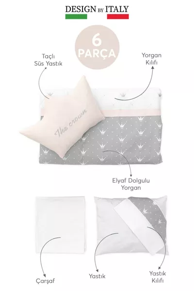 طقم سرير طفل من 6 قطع من لايتو باللون الزهري