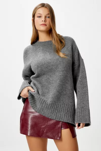 Dames Homy Zacht Ronde Hals Antraciet Oversized Trui