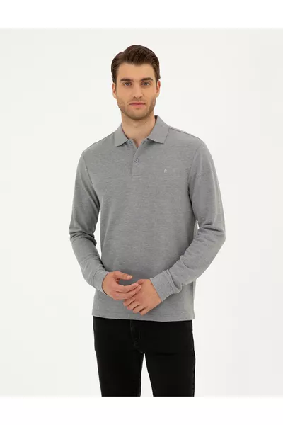 Gray Melange Slim Fit Basic Sweatshirt 