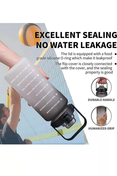 Gourde d'eau noire premium motivante 2l Tritan pour salle de sport, bouteille d'eau sans BPA