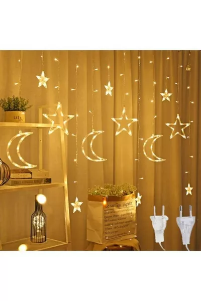 Декоративная шторка с 8 функциями с полумесяцем и звездой, светодиодная,  подвесных светодиодов, дополнительная звездная подсветка
