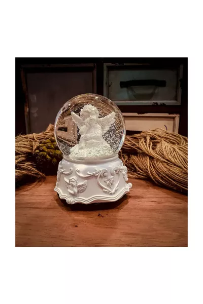 Бял ангел Средно голяма музикална снежна топка