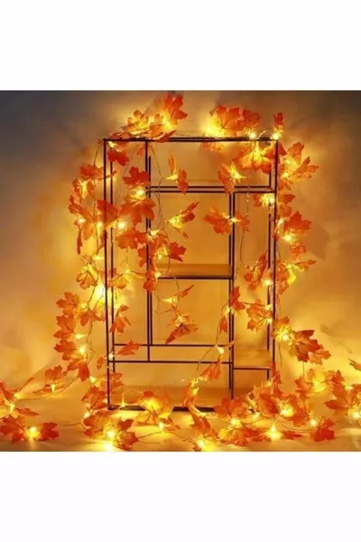 Dekoratif Sonbahar Yapraklı Yapay Sarmaşık Ve 3 Metre Peri Led Gün Işığı Renk-ls