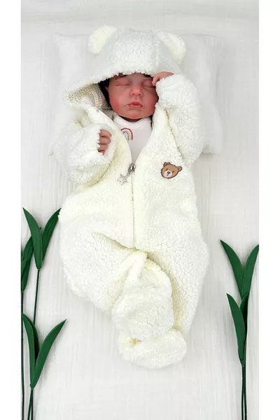 Детский плюшевый комбинезон с капюшоном и молнией, с мишкой