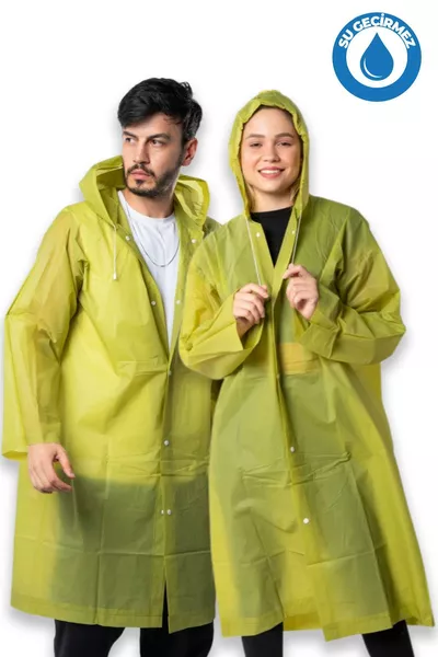 Kadın Erkek Yağmurluk Kapüşonlu Çıtçıtlı Eva Haki Yağmurluk 
