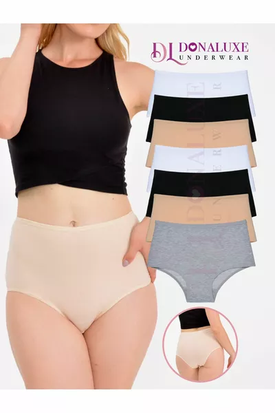 Women's High-Waist Briefs Black Gray Beige Cotton Soft Fabric 7-Pack