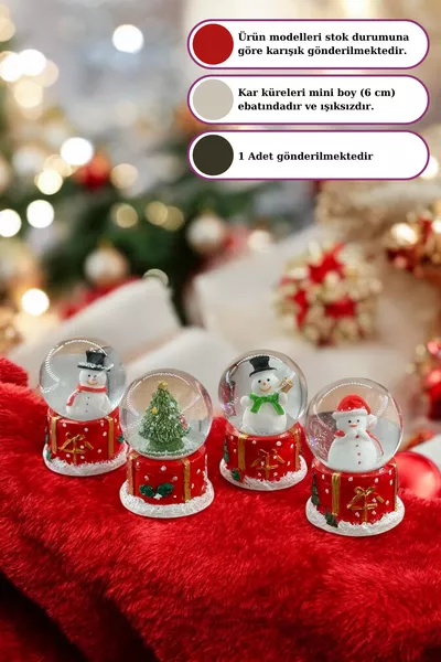 Коледен декор с тема Нова година – Дядо Коледа, елха, снежен човек, мини снежна топка, 1 брой, 6 см с индивидуална бележка