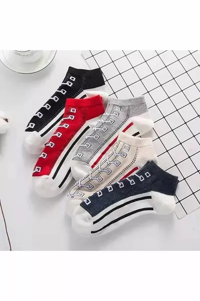 مجموعة جوارب شرابية بنقوش ملونة للجنسين، 5 أزواج