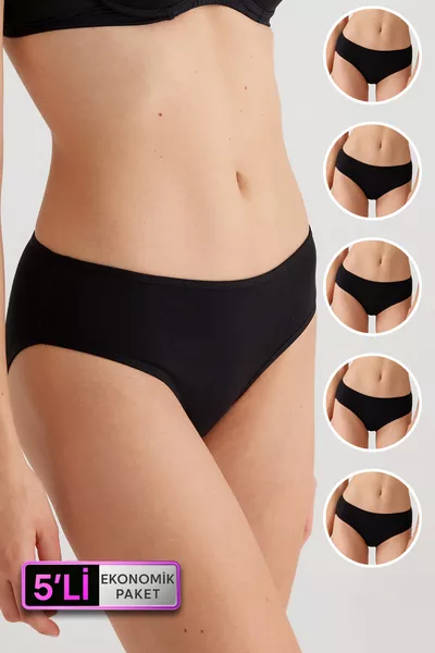 5-Piece Economic Pack  Regular Waist Comfortable Fit Cotton Classic Basic Standard Panties