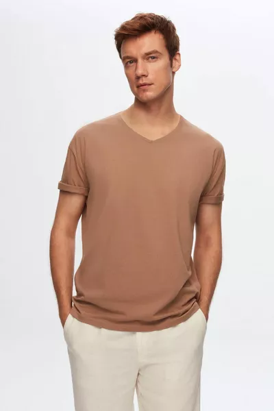 Ds Damat Slim Fit Bontkleurige V-hals T-shirt van % katoen