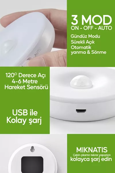 Motion Sensor LED Light USB Rechargeable Magnetic Motion-Activated Light