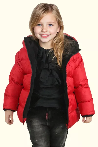 Giacca e Cappotto Invernale Imbottito Impermeabile e Resistente al Vento con Cappuccio in Pile Rosso per Bambina