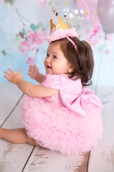 Abito da Principessa per Bambina con Tulle e Maniche Corte Rosa - Lina
