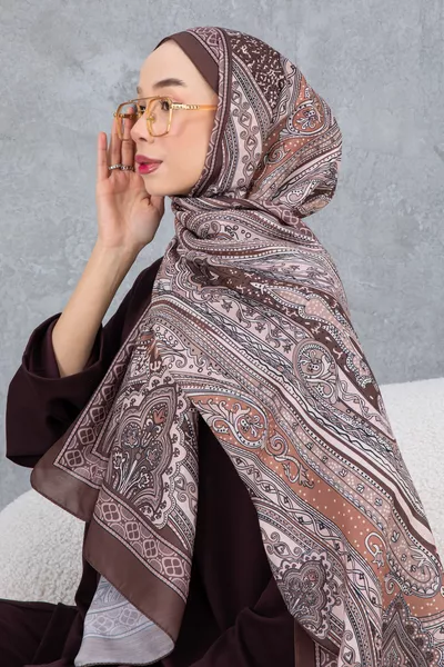 SCIARPA IN COTONE CON MOTIVO ETNICO RETRO, TESSUTO IMPORTATO, ALTA QUALITÀ & NUOVA COLLEZIONE