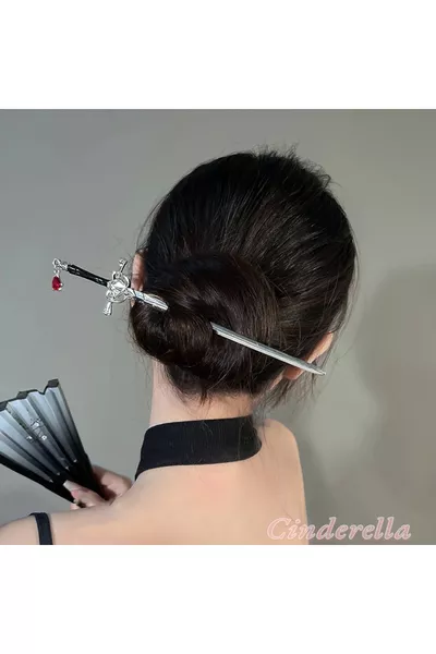 مشبك شعر بعصا بتصميم سيف مرصع بالألماس الصناعي معدني  سم - صيحة جديدة بأسلوب بوهيمي قوطي