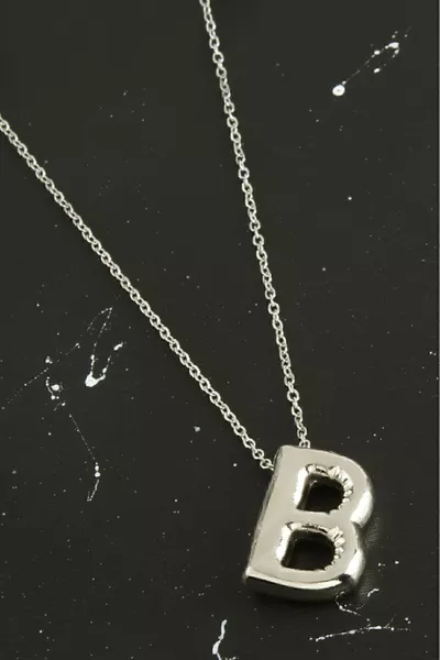 قلادة حرف بالون، بالون ثلاثي الأبعاد، قلادة بلون فضي