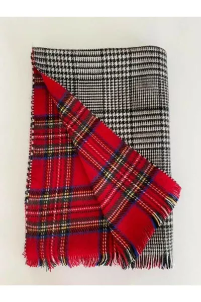 Women's Double-Sided Soft Textured Scarf Red Tartan Pattern