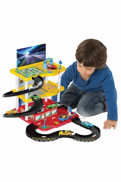 مجموعة ألعاب موقف سيارات من 3 طوابق مع سيارات وألعاب طرق -